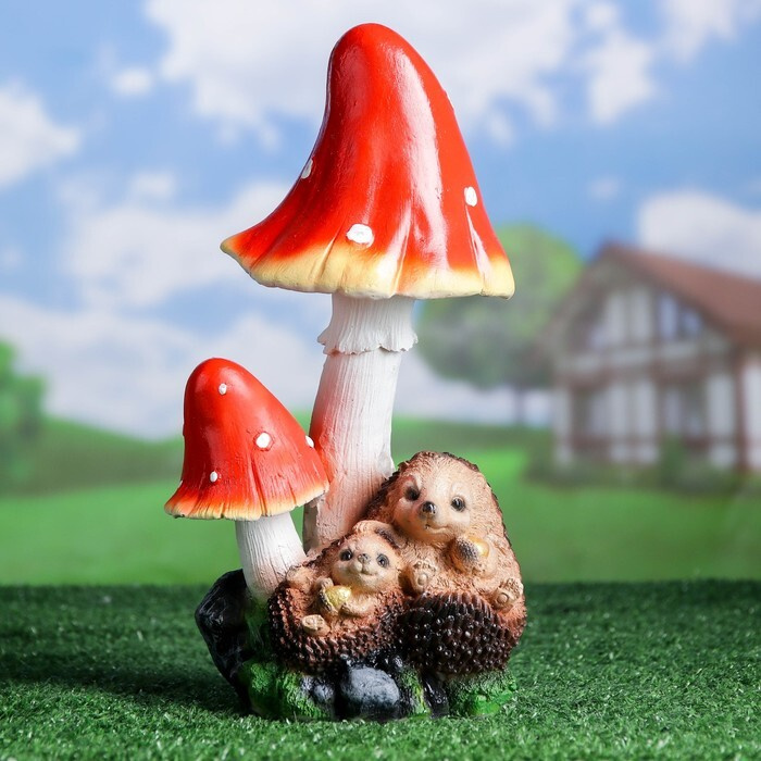 Фигура садовая "Ежи под грибами" 15х16х31см #1