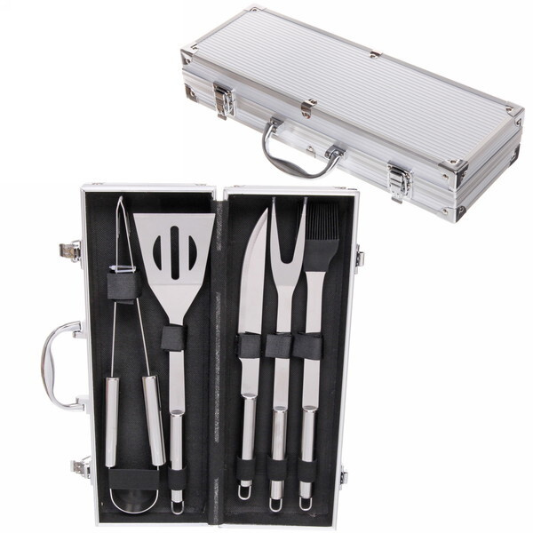 Набор для барбекю из 5 предметов в кейсе LX-0032: щипцы, вилка, лопатка, нож, кисточка кулинарная  #1