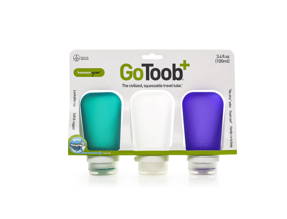 Набор силиконовых бутылочек GoToob+, упак. 3 шт., разм. L (100 мл) - Прозрачный/Фиолетовый/Бирюзовый #1