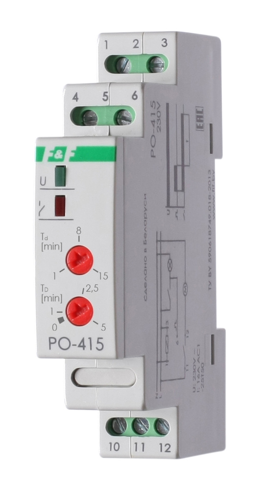 Реле времени PO-415 задержка выкл./управ. контактом 230В 16А 1перекл. IP20 монтаж на DIN-рейке F&F EA02.001.018 #1