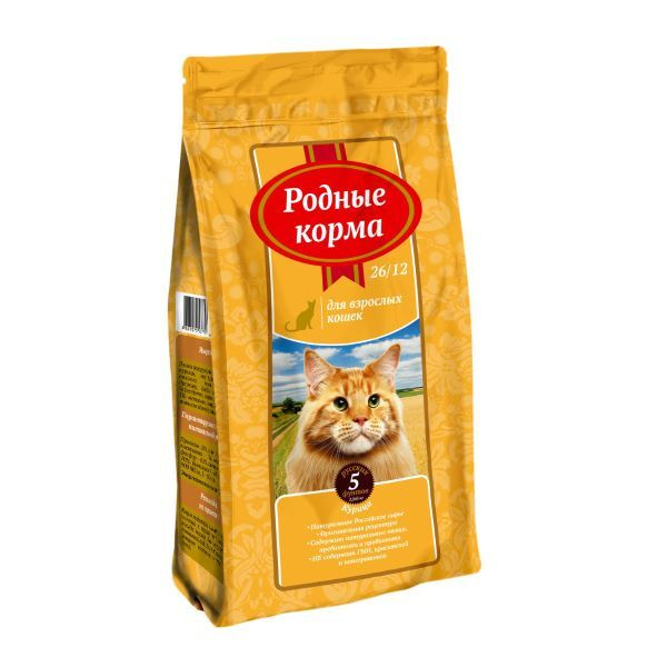РОДНЫЕ КОРМА 26/12 5 русских фунтов 2,045 кг сухой корм для взрослых кошек с курицей  #1