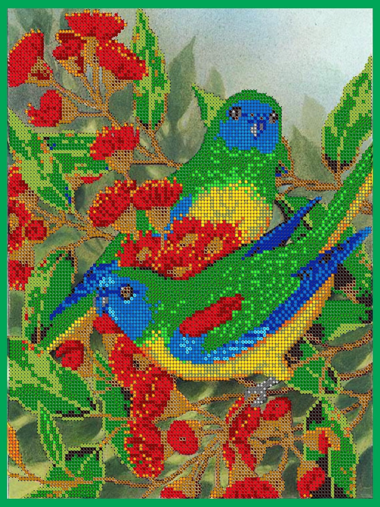 "Радужная пара птиц", 24*30см, набор для вышивания калиброванным бисером Тайвань  #1