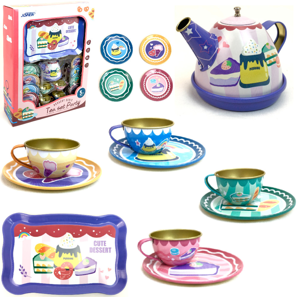 Игрушечный набор металлической посуды для чаепития Tea Set Party, 14 предметов, набор посуды, детская #1