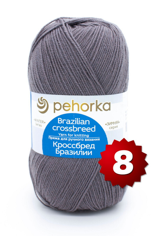 Пряжа "Кроссбред Бразилии" -8 шт, (393-Св.моренго), 500м/100г, 50% мериносовая шерсть, 50% акрил  #1