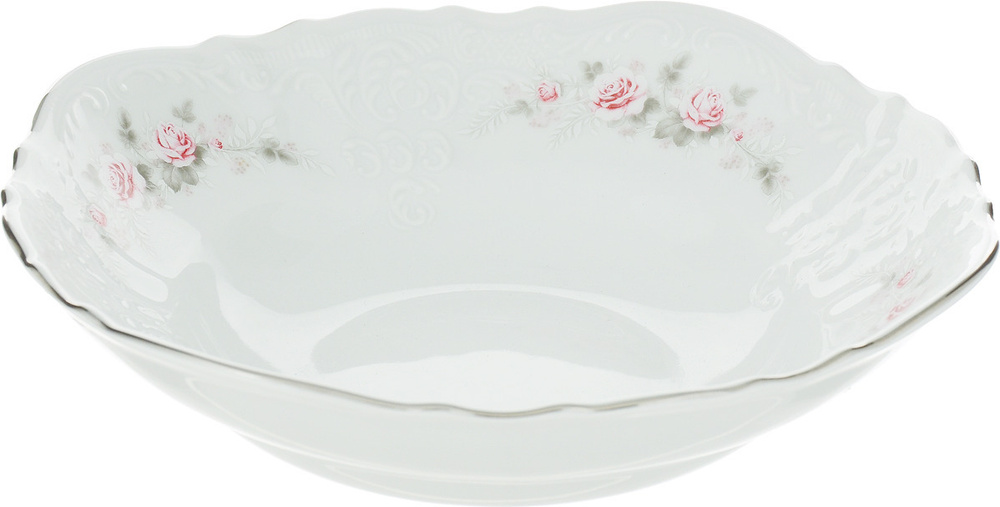 Салатник фарфоровый большой 23 см Bernadotte Бледные розы, салатница для сервировки стола, белый фарфор, #1