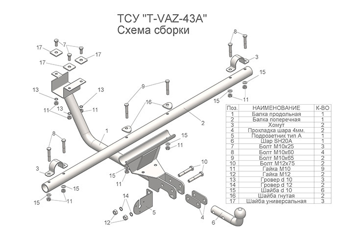 фаркоп ТСУ для ВАЗ 2121, Нива URBAN (1977-2014, 2014-...) съемный шар (с креплением) T-VAZ-43A  #1