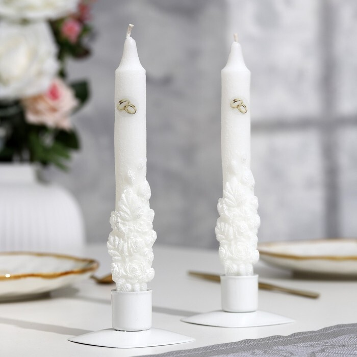 Набор свадебных свечей в коробке "Романтика с кольцами", белый, родительская пара  #1