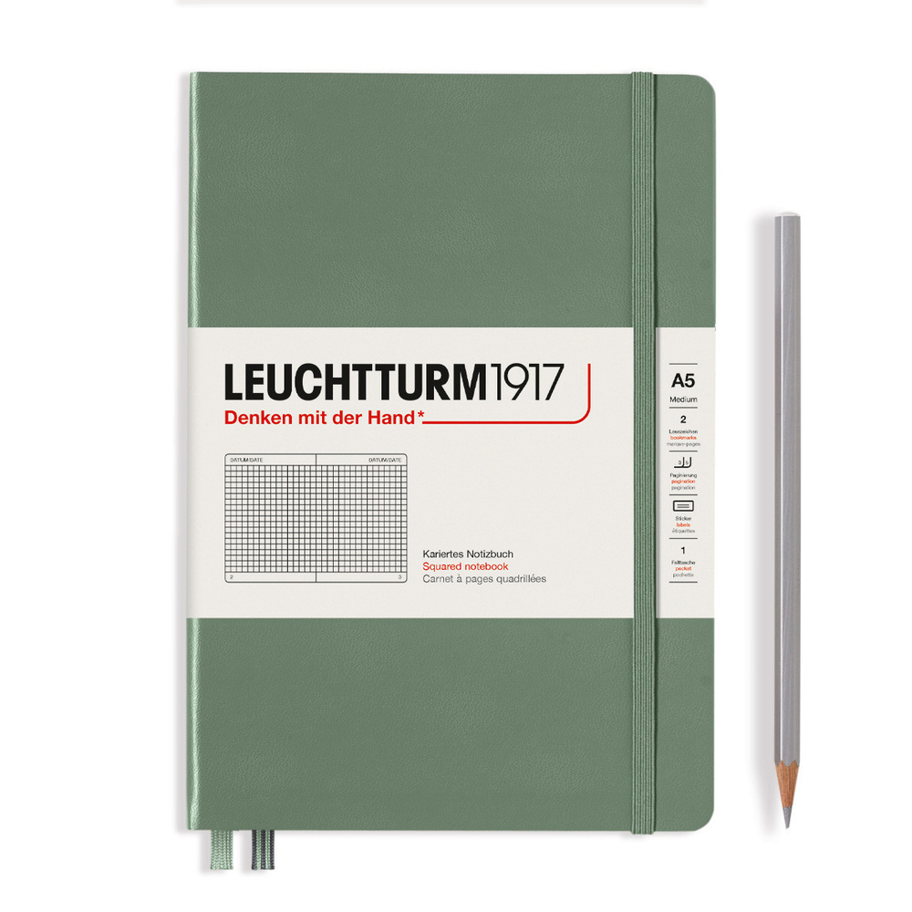 Записная книжка Leuchtturm, A5, в клетку 251 страница, оливковая, твердая обложка  #1