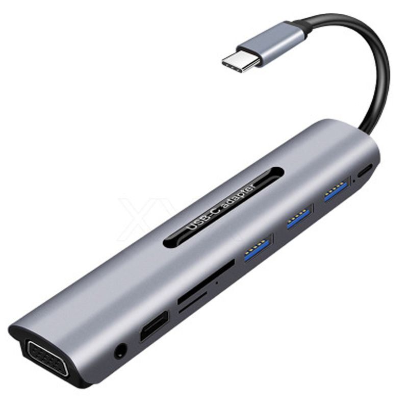 Супер хаб Type-C, 9в1: (HDMI, VGA, 3x USB3.0, AUX, картридер TF/SD, Type-C) #1