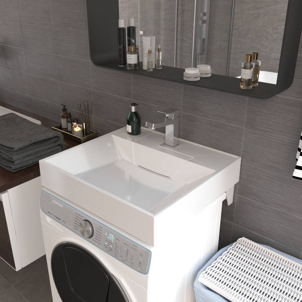 Раковина для ванной над стиральной машиной Uperwood Top 60х55х11 см, белая глянцевая  #1