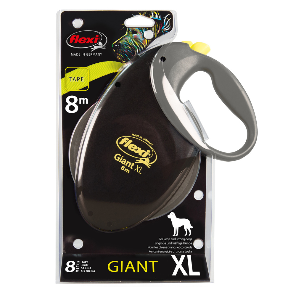 Поводок-рулетка Flexi Giant tape XL 8m Black Neon для собак весом до 120 кг  #1