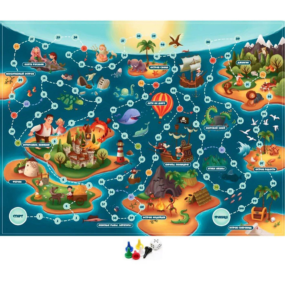 Настольная игра-бродилка "Карта сокровищ", для детей, для компании  #1