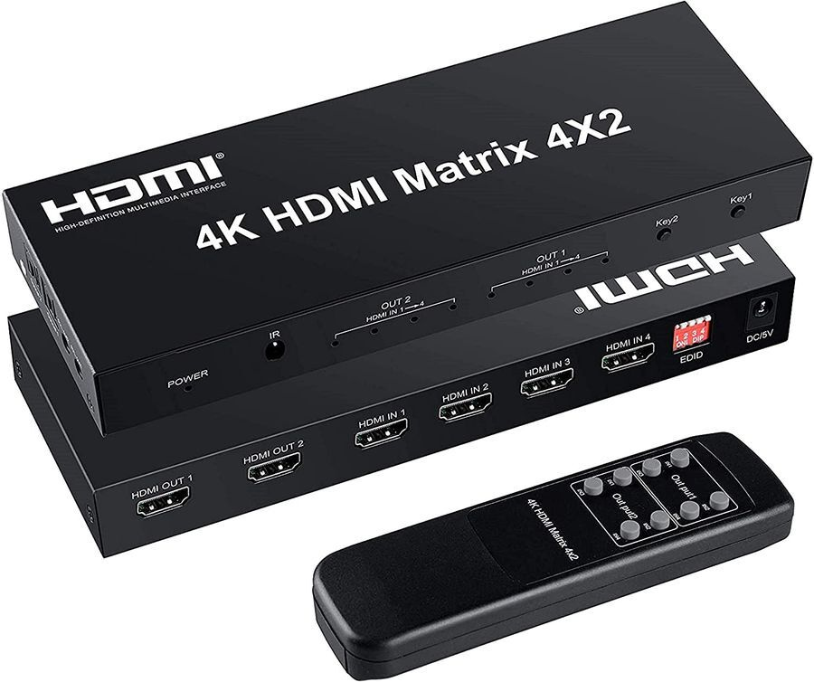 Матричный коммутатор - свитч-сплиттер 4x2 HDMI, 4K 3D оптика (Toslink/SPDIF), jack 3.5mm (AUX), пульт, #1