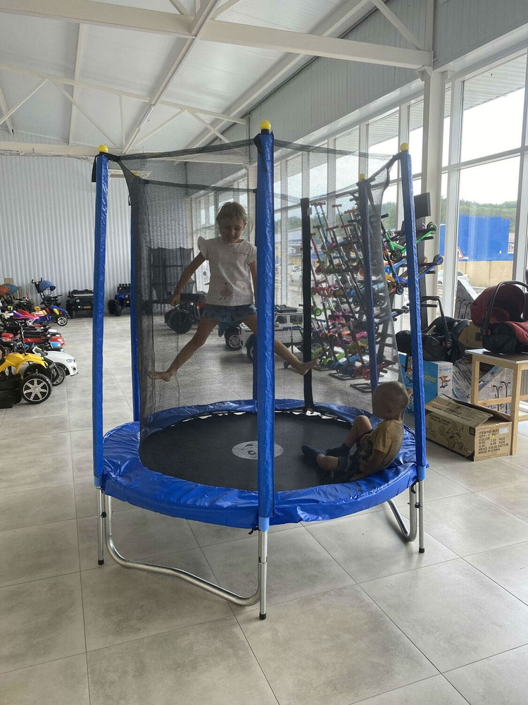 Батут детский каркасный для дома и дачи с внутренней защитной сеткой Trampoline 6 ft 183 см (Синий)  #1