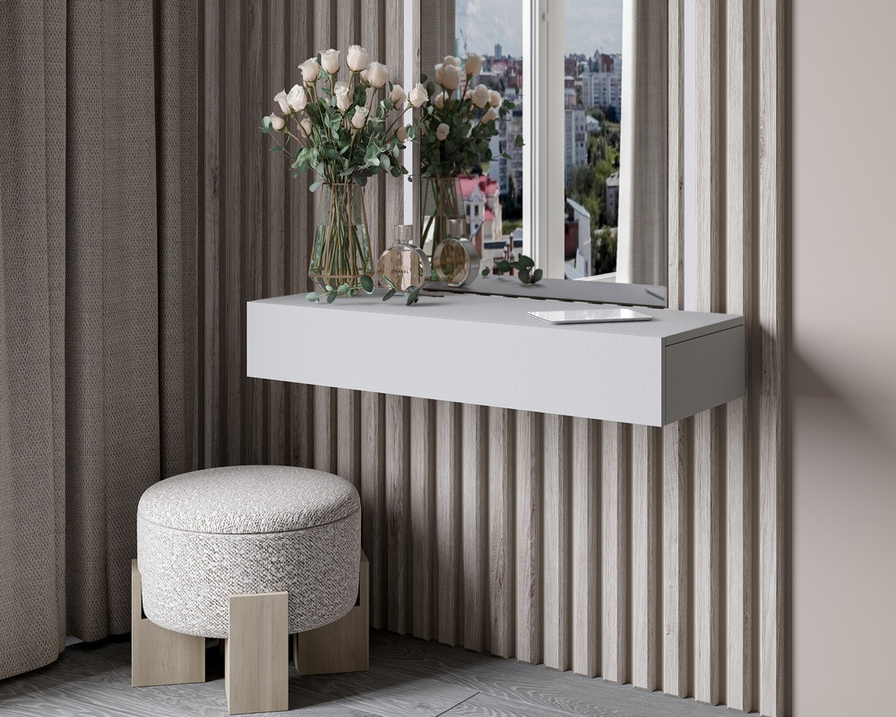 Туалетный столик цвет светло-серый, ящик с доводчиком, модель Чикаго, 90х35х15 см  #1