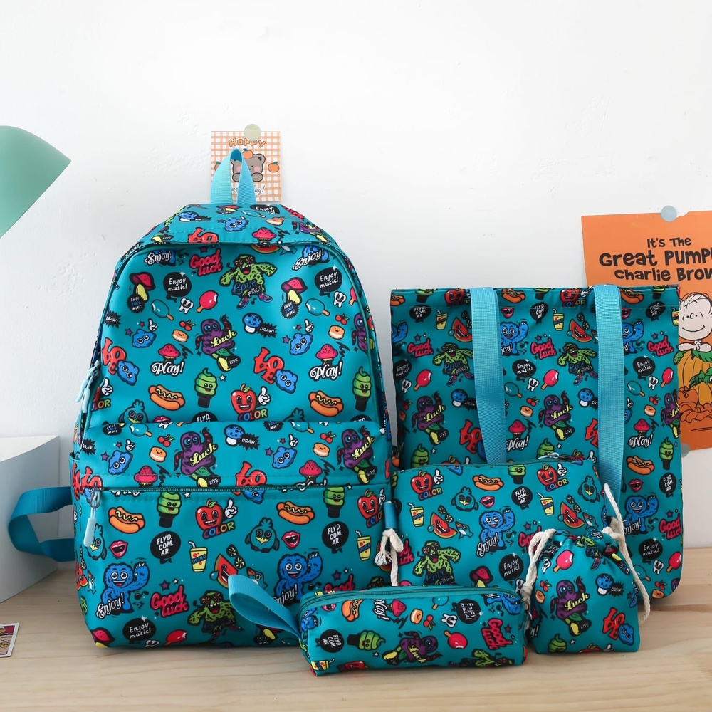 Рюкзак школьный для девочек / Ранец комплект 5 в 1 / Портфель в школу ...