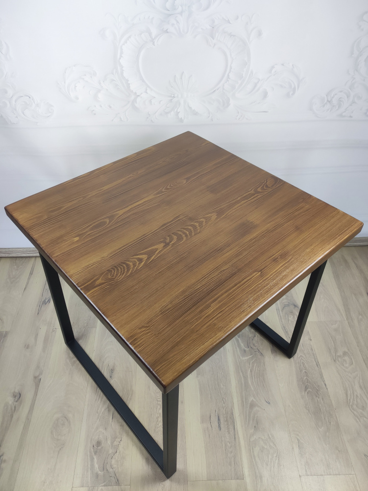 Стол Loft квадратный из массива сосны 40 мм 60x60х75 см цвет темный дуб офисный парта деревянная столешница #1
