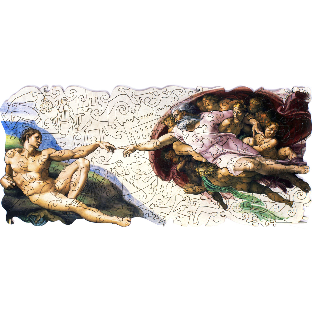 Деревянные пазлы Микеланджело Сотворение Адама М 160 деталей 37х16,5 см  #1