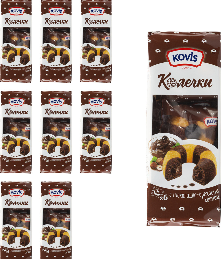 Пирожные бисквитные Kovis / Ковис Колечки с шоколадно-ореховым кремом в упаковке 6шт. 240г / сладкий #1
