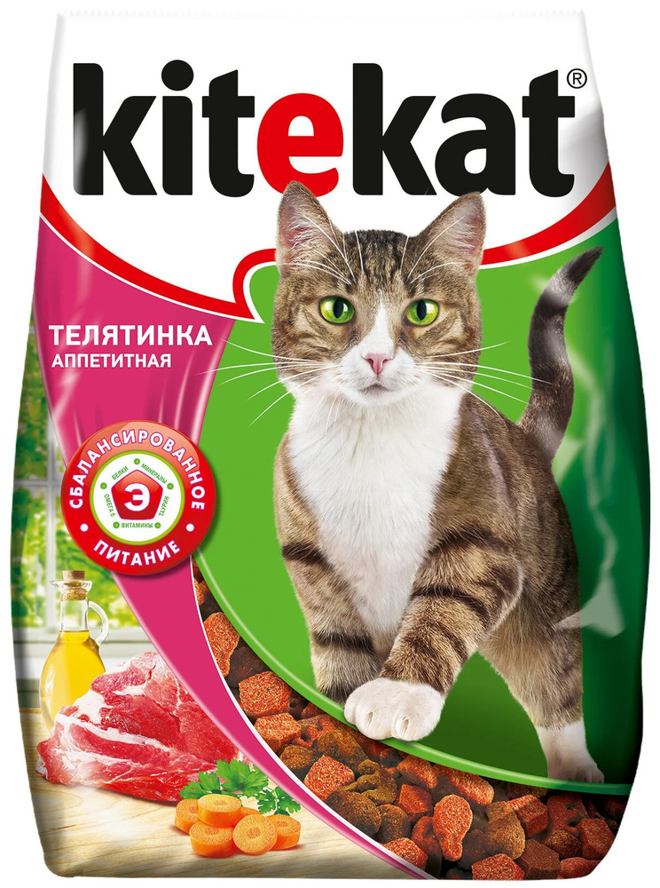 Корм сухой для кошек KITEKAT с аппетитной телятинкой, 350г, 8 шт.  #1