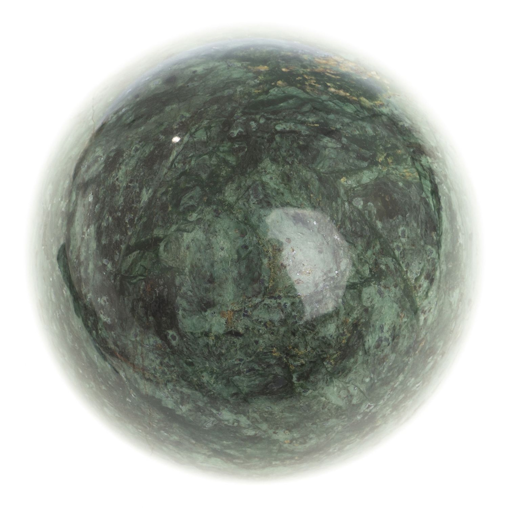 Шар из темно-зеленого змеевика 9 см / шар декоративный / шар для медитаций / каменный шарик / сувенир #1
