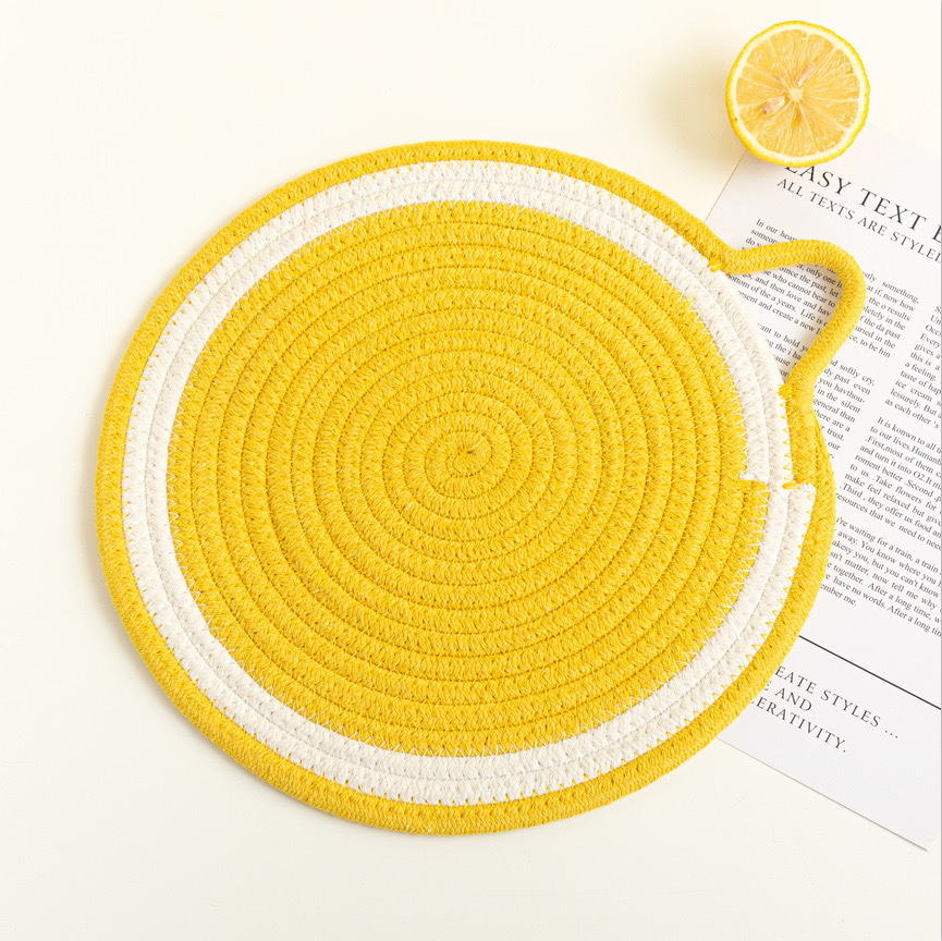 Плетеная подставка - салфетка под горячее "Лимон" #1