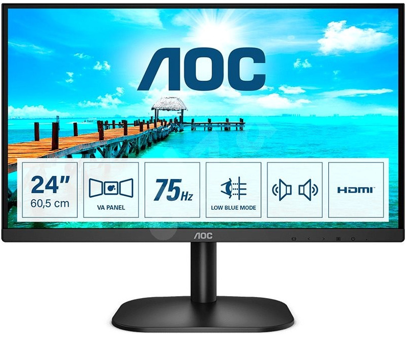 AOC Монитор 23.8 AOC 24B2XDAM 01 VA 1920x1080 75Hz 4мс 250кд м2 3000:1 20млн:1 VGA HDMI DVI 2Wx2 Black, #1