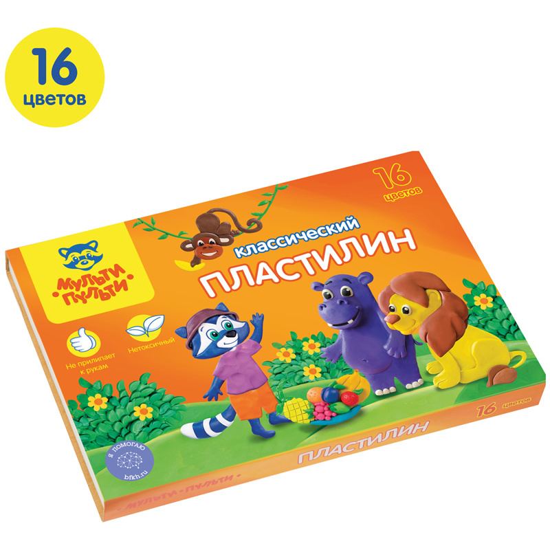 Пластилин для лепки Мульти-Пульти "Приключения Енота" мягкий детский, 16 цветов, со стеком / Набор для #1