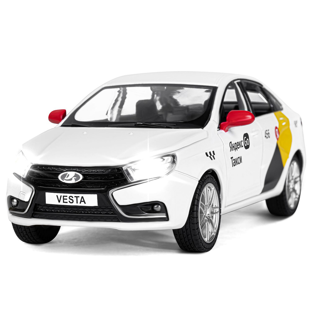 Машинка металлическая Яндекс Go, инерционная, коллекционная модель 1:24 LADA VESTA, цвет белый  #1