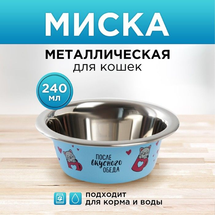 Миска для кошек и собак из нержавеющей стали После вкусного обеда, 240 мл, 11 х 4 см  #1