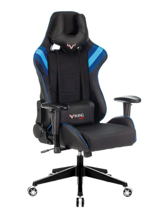 Кресло игровое Zombie VIKING 4 AERO BLUE цвет черно - синий, материал текстиль и экокожа, с подголовником, #1