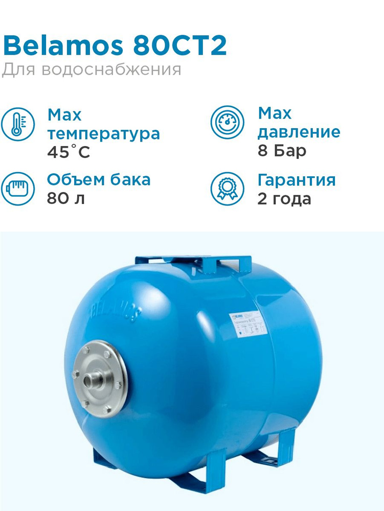 Гидроаккумулятор BELAMOS 80CT2 синий, горизонтальный, 80 литров, для питьевой воды  #1