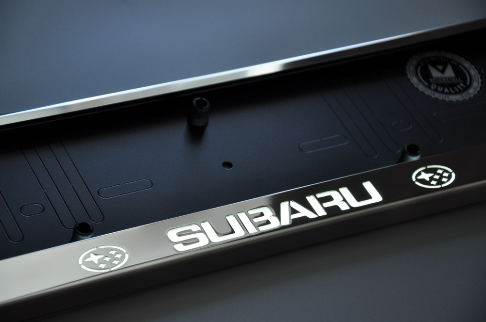 LED Рамка номерного знака AvtoMetall с подсветкой надписи SUBARU из металла хром (нержавейка) / Рамка #1