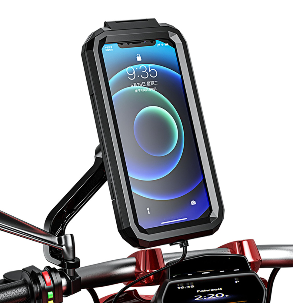 Держатель телефона Kewig M18L-A2 6-7 inch с беспроводной зарядкой Qi 15W / USB Type C на руль мотоцикла, #1