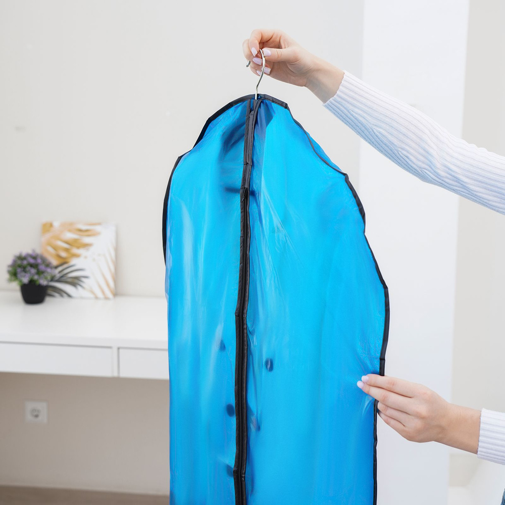 Чехол для одежды на замке Доляна, цвет синий, прозрачный, размер 60х160 см  #1