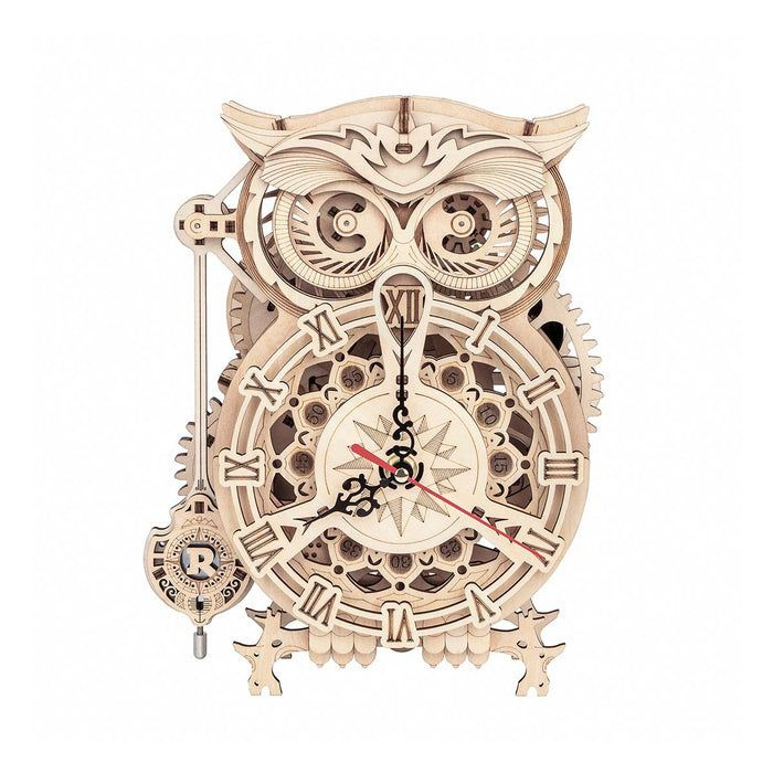 Деревянный 3д конструктор для взрослых - Часы с кварцевым механизмом Хранитель времени Owl Clock  #1