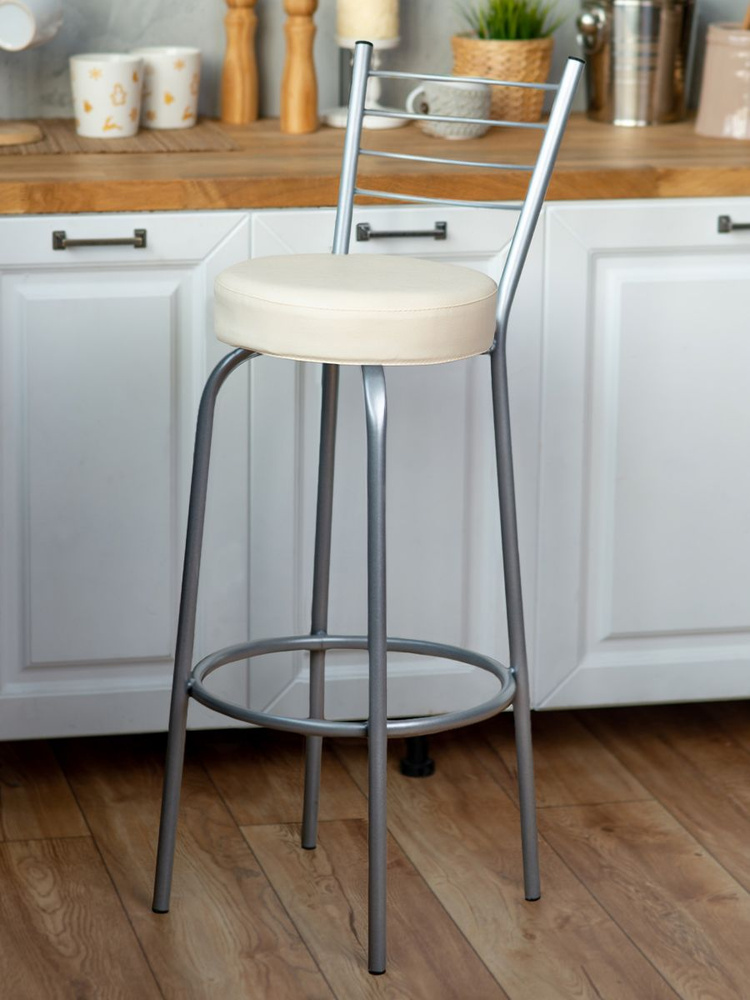 Барный стул со спинкой для кухни в стиле лофт для бровиста и визажиста мягкий, высокий, металлический #1
