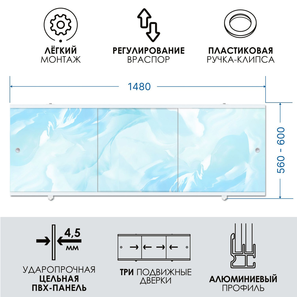 Экран под ванну голубой 150 см, алюминиевый профиль, влагостойкий ПРЕМИУМ А МетаКам.  #1