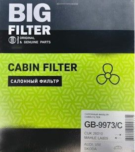 BIG FILTER Фильтр салонный арт. BIG FILTER GB9973C VW Polo V sedan 10-, Audi A1 10-, Skoda Fabia 99- #1