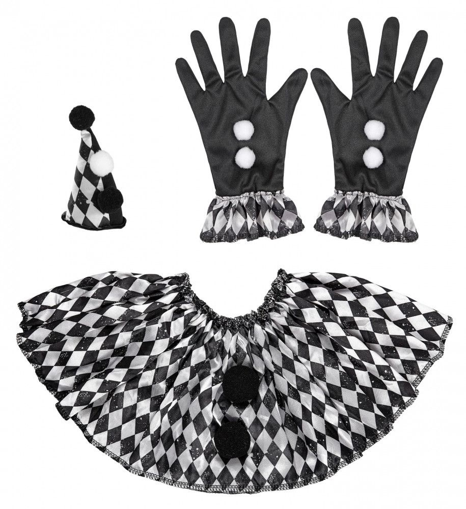 Карнавальный набор "Арлекин" в чёрно-белом цвете/жабо, колпачок на заколках,перчатки/костюм Арлекин/новый #1