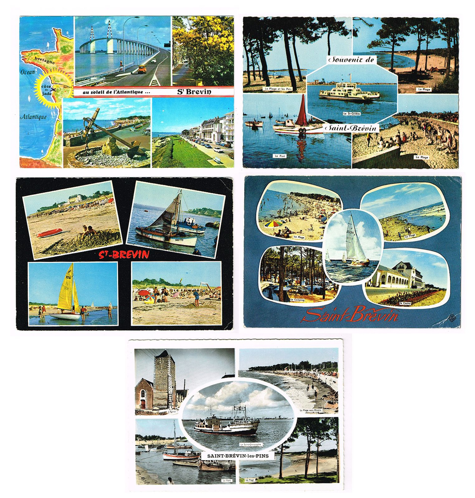 Набор из 5 почтовых открыток. Курорты Франции. Сен-Бревин. Атлантическая Луара. Франция, 1960-1980 гг #1