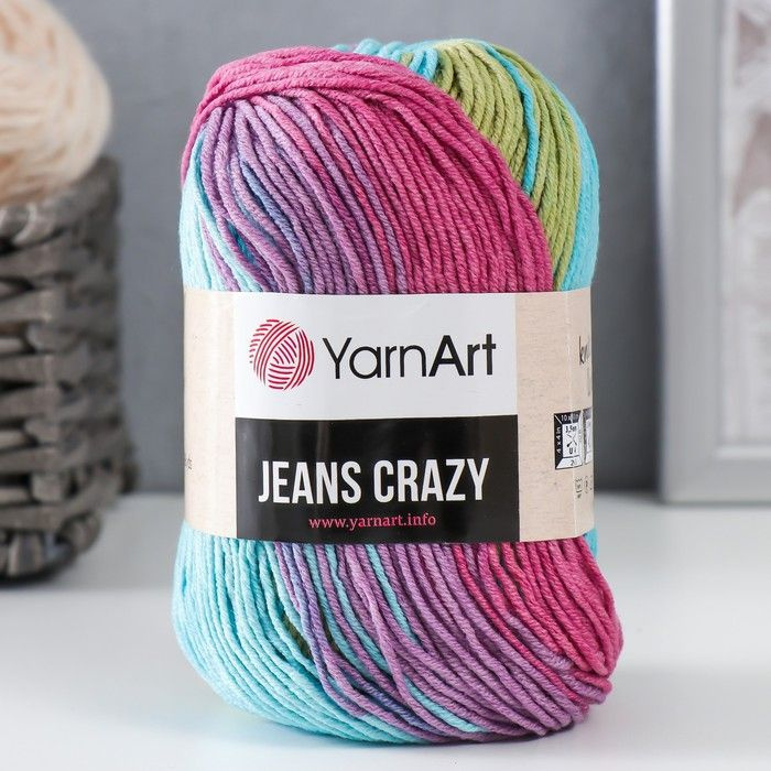 Пряжа для вязания YarnArt "Jeans crazy" 55% хлопок, 45% акрил 160м/50гр, 8211 бирюзовый-малиновый  #1