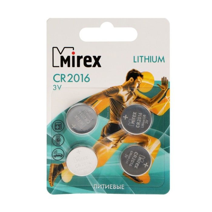 Батарейка литиевая Mirex, CR2016-4BL, 3В, блистер, 4 шт. #1