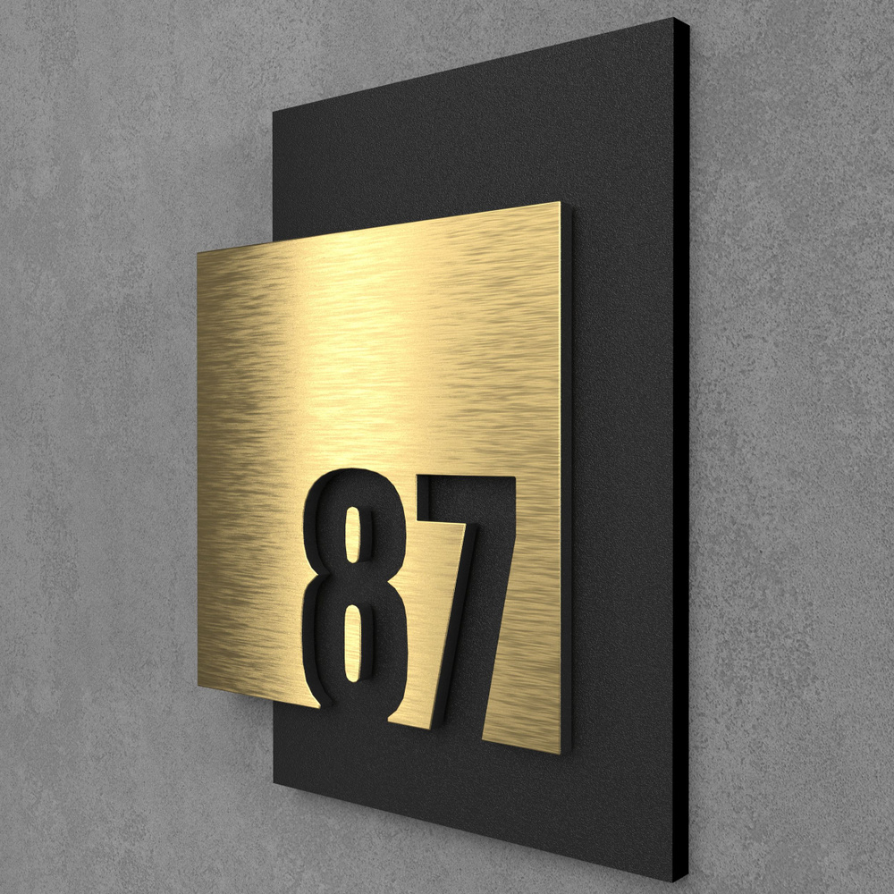 Цифры на дверь квартиры, табличка самоклеящаяся номер 87, 15х12см, царапанное золото  #1