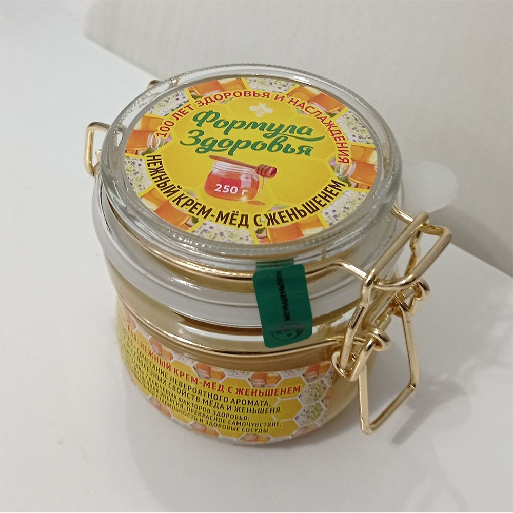 Нежный крем-мед с женьшенем "Формула здоровья", 250 г, в подарочной стеклянной баночке  #1