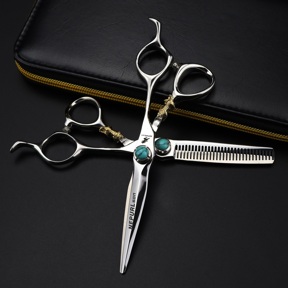 Набор парикмахерских профессиональных ножниц для филировки и стрижки. Размер 6.  #1