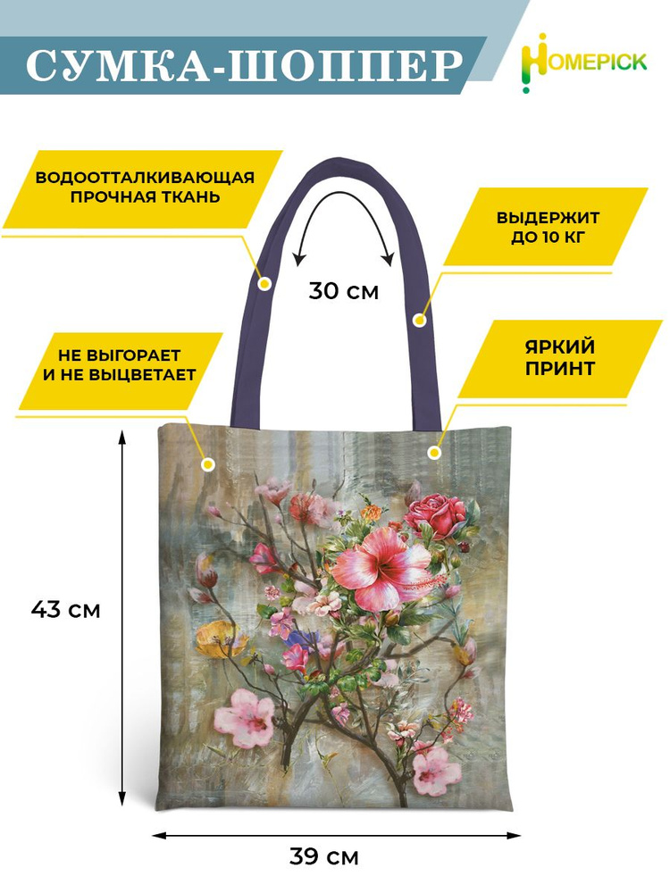 Сумка шоппер женская Homepick "Оливковый/602/" с принтом, 39х43 см  #1