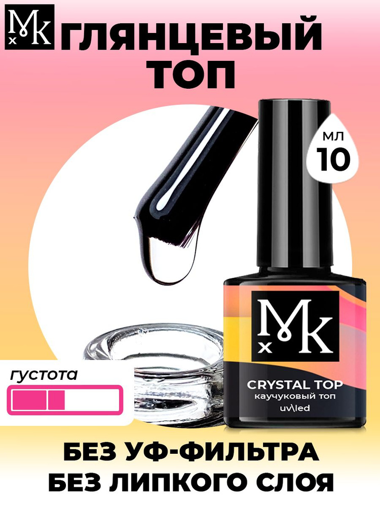MKX/Глянцевый топ для ногтей CRYSTAL TOP, Топ для гель лака без липкого слоя 10мл  #1