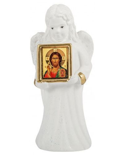 Ангел с иконой "Господь Вседержитель" (с блестками, гипс) в подарочной упаковке.  #1