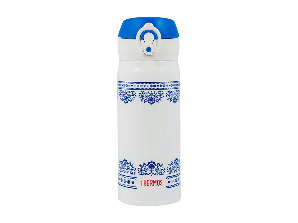 Термокружка THERMOS JNL-402 BLWH 0.4L, откидной механизм, бело-синяя  #1